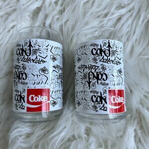 Coca-Cola Can Coke Glasses Contour Bottle Design White and Black Graffiti 16oz